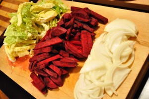 Chopped cabbage, beets & onions - Food Gypsy