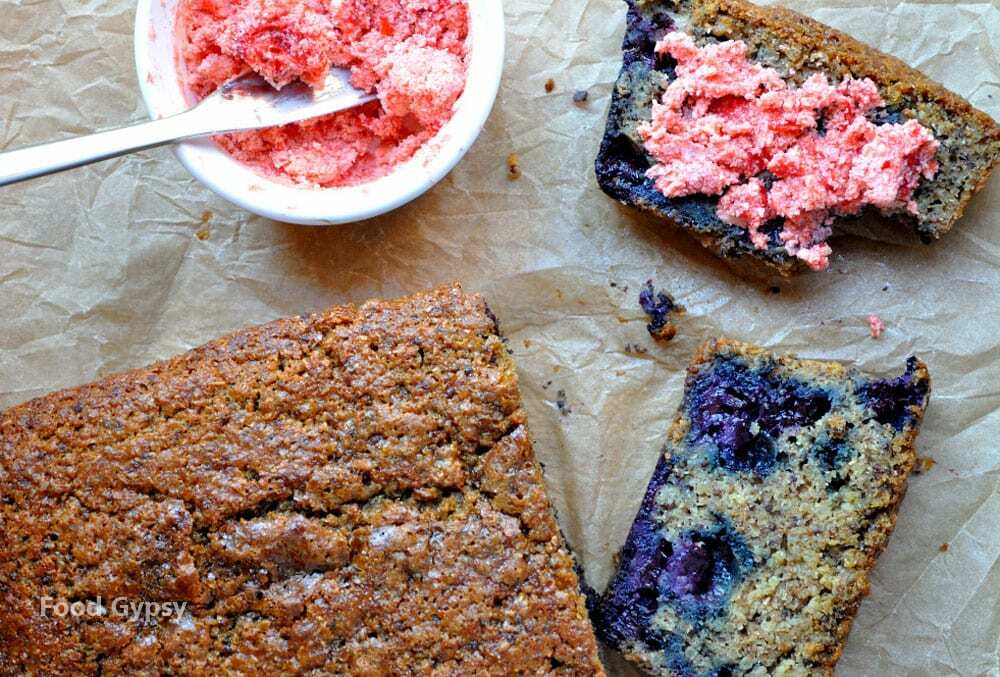 Blueberry Quinoa Bran Loaf with Strawberry Chili Butter- Food Gypsy