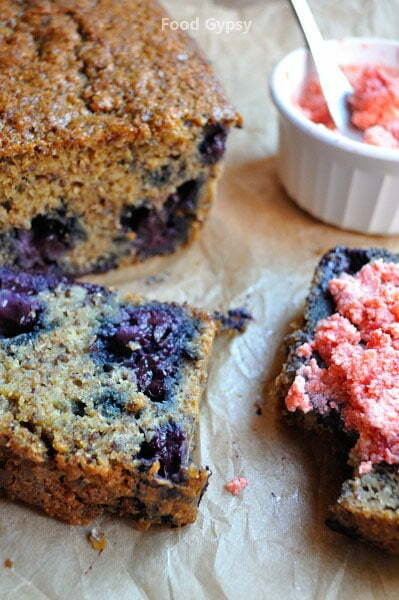 Blueberry Quinoa Bran Loaf with Strawberry Chili Butter, Yum - FG